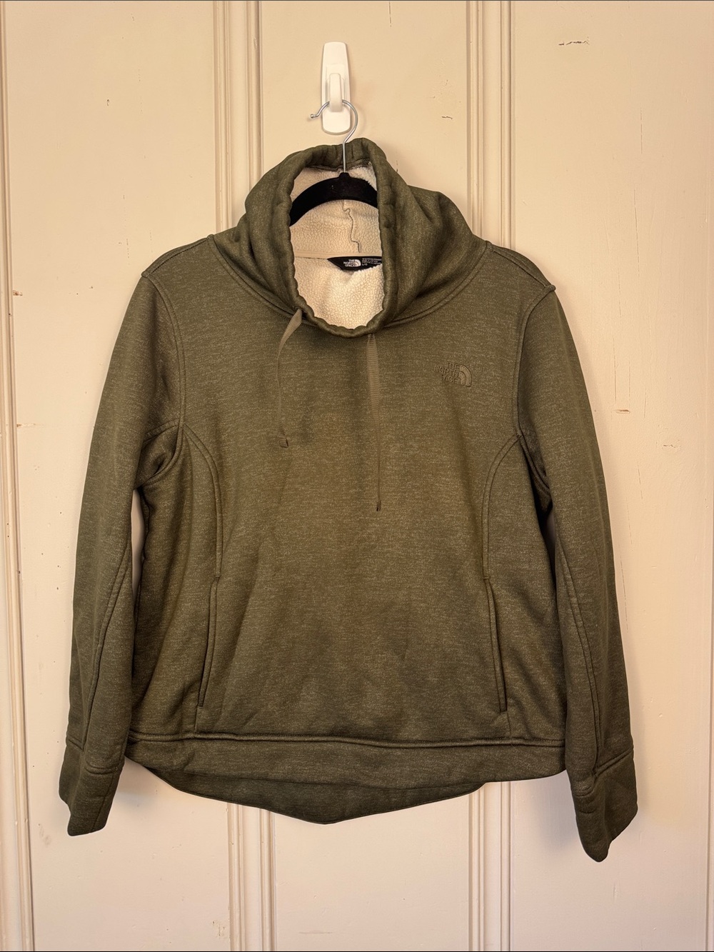 The North Face Fleece Lined Hoodie Olive Green Pullover Womens Large